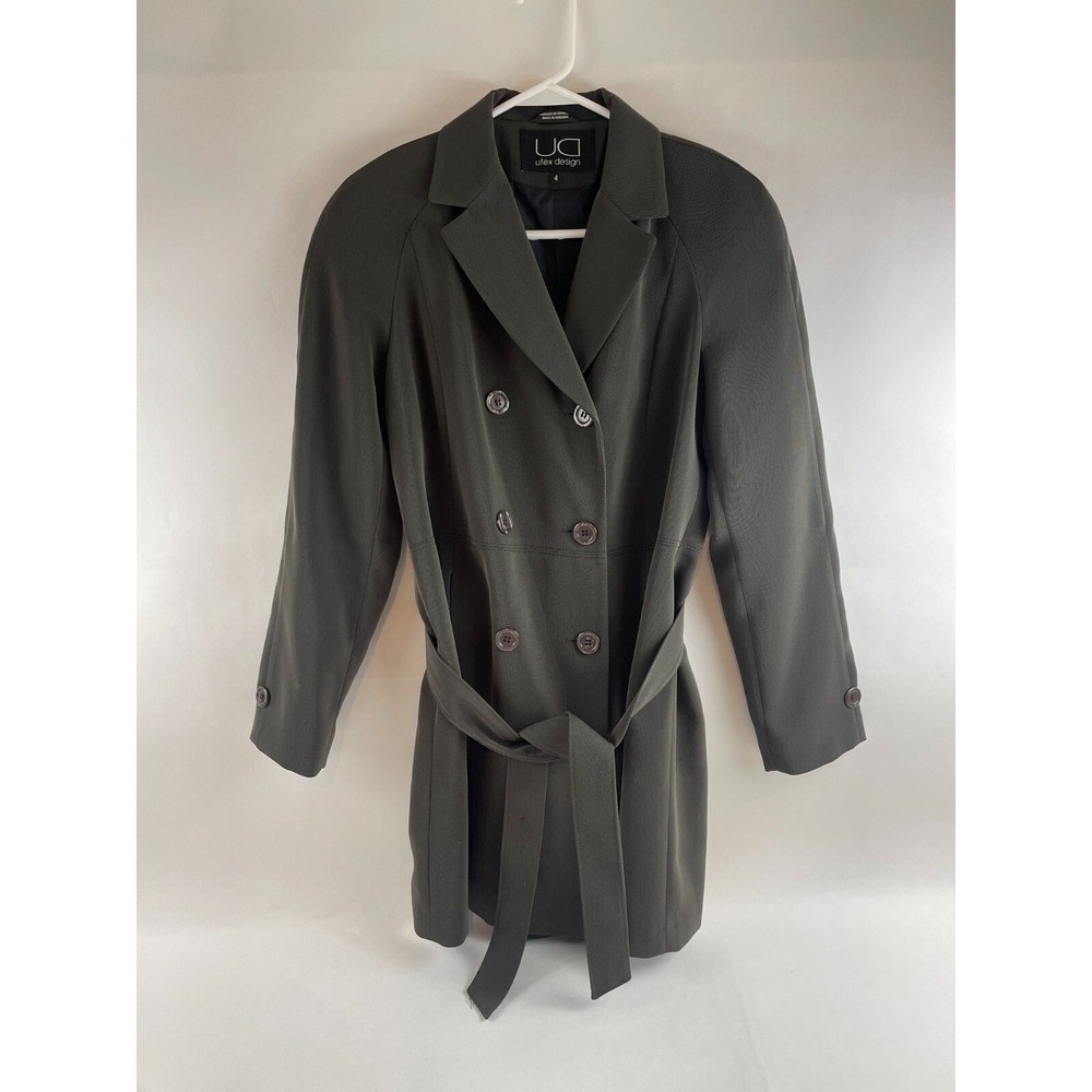 Utex Design Jacket, Women's Size 4, Gray, Shoulder Pads, Trench Coat
